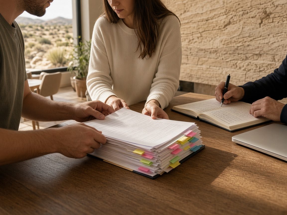 Illustrative closing package signing at a dining table